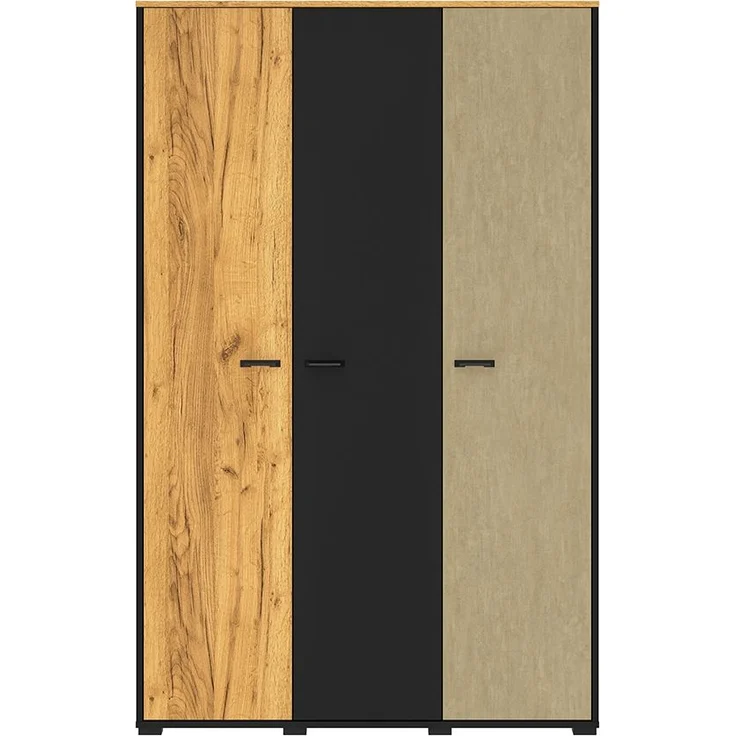 Kleiderschrank 3-türig, schwarz mit Eiche und sandfarben, CASPER-131 – Bild 3