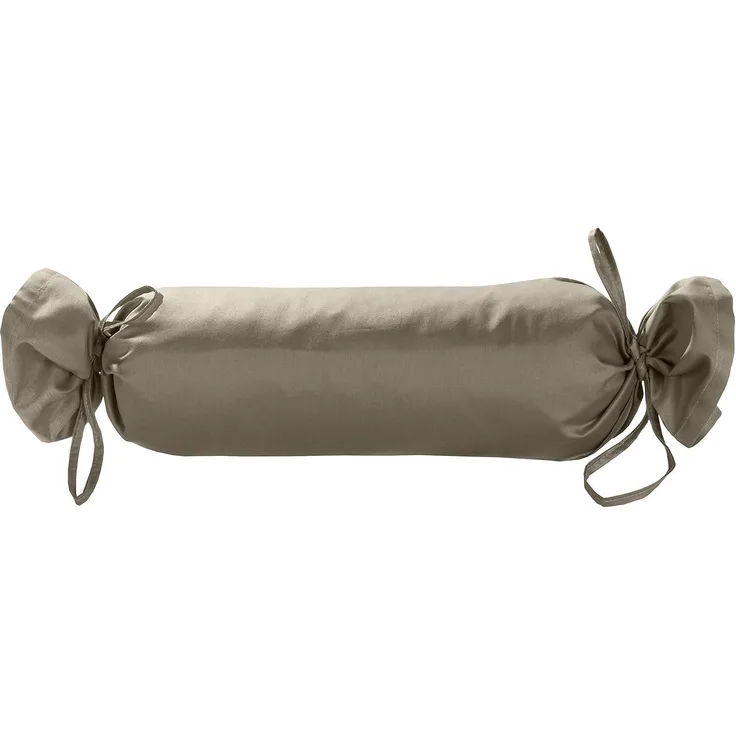 Mako Satin / Baumwollsatin Nackenrollen Bezug uni / einfarbig braun 15x40 cm mit Bändern