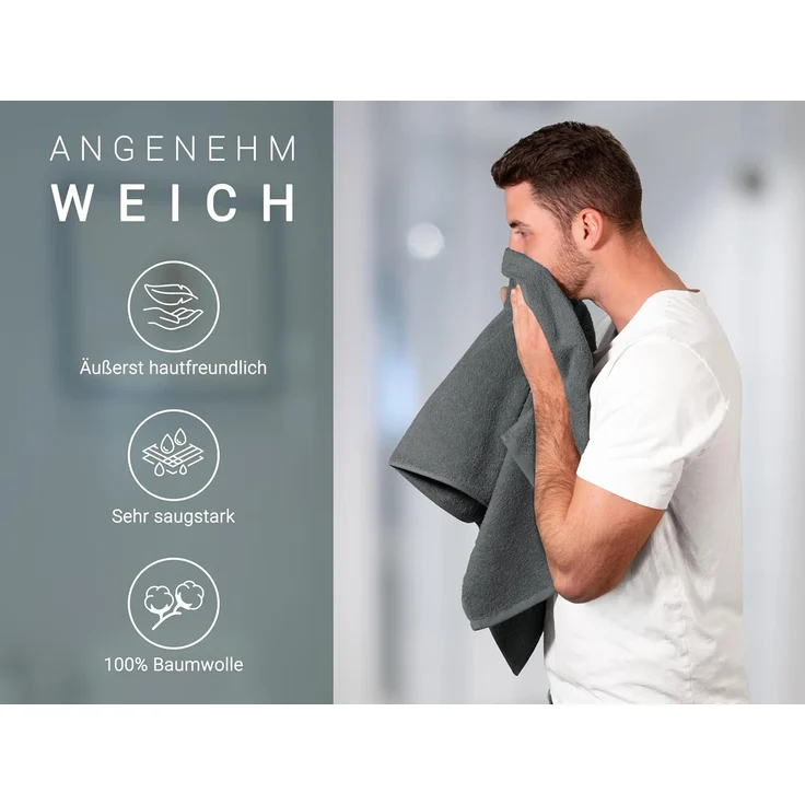 ZOLLNER Handtuch 6er Set, Baumwolle, 50x100 cm, dunkelgrau (graphit) – Bild 3