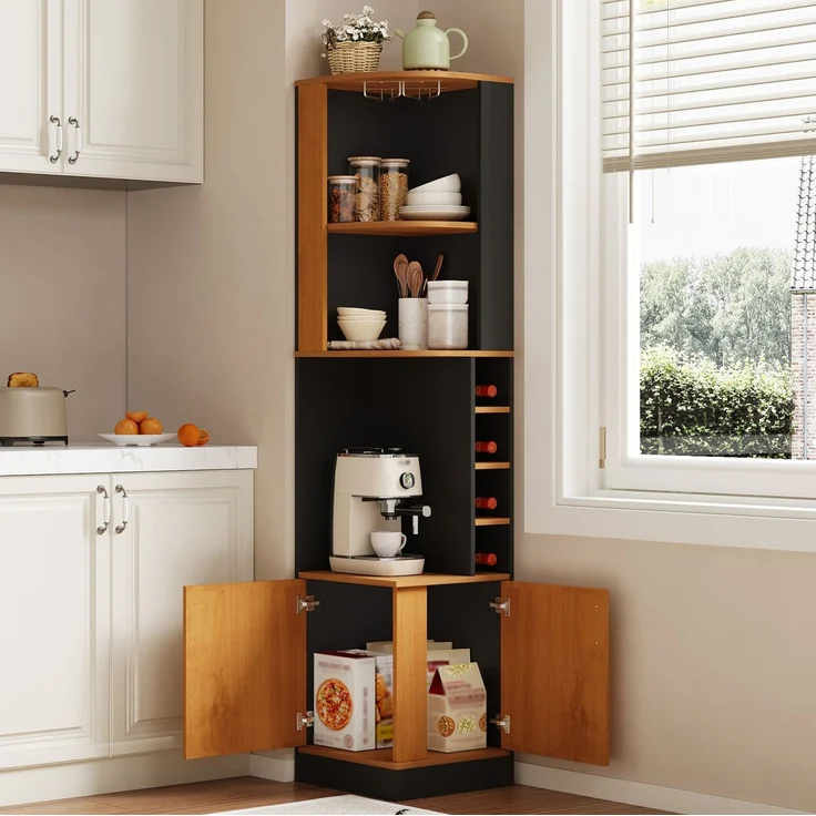 Eckschrank 40x40x182 cm mit Weinglasregal und 4 Weinfächern – platzsparender Stauraum in Schwarz – Bild 5