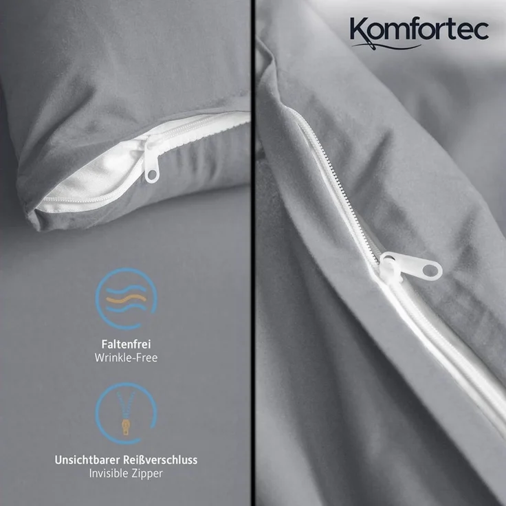 Komfortec Premium Bettwäsche 135x200 mit 1 Kissenbezug 80x80 cm Set aus Gebürstetes Mikrofaser - Grau – Bild 3