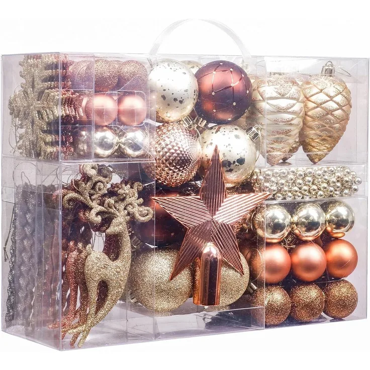 Weihnachtskugeln 100 TLG Kunststoff Christbaumkugeln 3-16cm Wald Thema