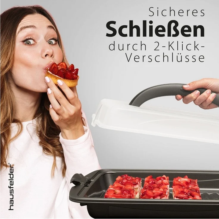 Hausfelder Kuchentransportbox Tortentransportbox eckig (Blechkuchen), Kunststoff, (Set, 2-tlg, 1 Box), Transportboxen mit Deckel – Bild 3