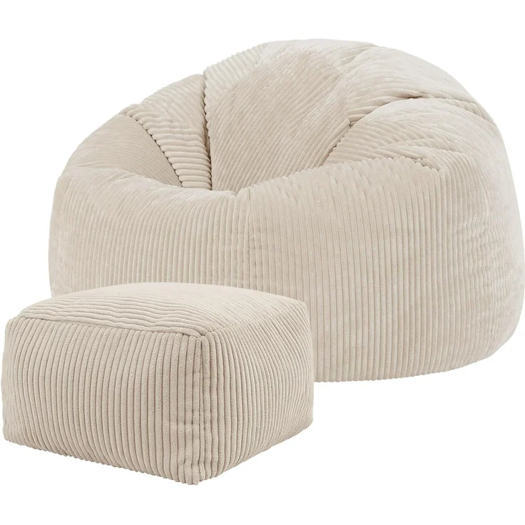 icon Kingston Cord Sitzsack Stuhl und Poufe, Stein Beige, Große Lounge Chair Sitzsäcke für Erwachsene mit Füllung Enthalten, Jumbo Cord Erwachsene Sitzsack, Boho Room Decor Wohnzimmer Möbel