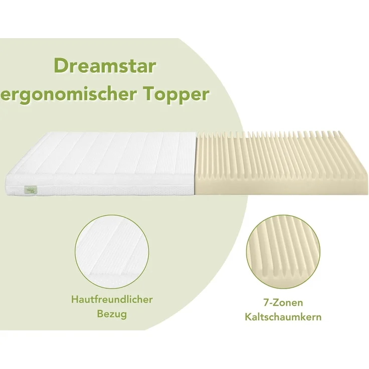 Dreamstar, Topper Easy Flex, ergonomischer 7-Zonen Matratzentopper zum Wenden, 10 cm hoch, Duo Härtegrad H3 und H4, verschiedene Größen, Komforthöhe 10 cm – Bild 5