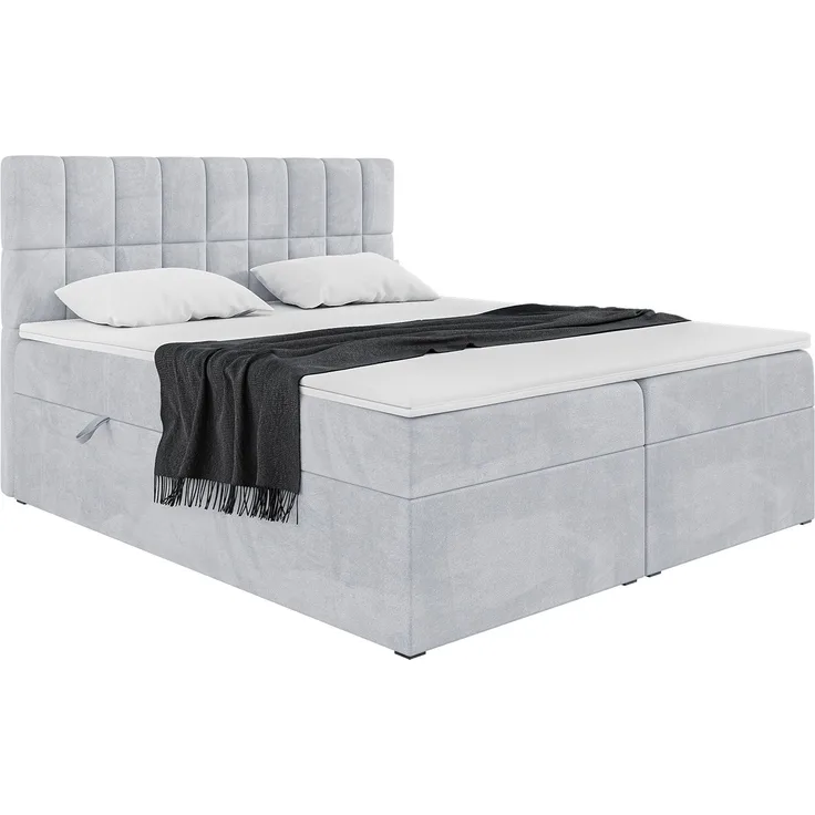 MEBLINI Boxspringbett LUKAS 180x200 cm mit Bettkasten - H3/Hellgrau Samt Polsterbett - Doppelbett mit Topper & Taschenfederkern-Matratze