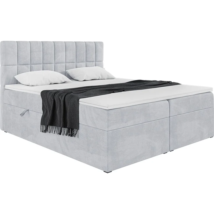 MEBLINI Boxspringbett LUKAS 180x200 cm mit Bettkasten - H3/Hellgrau Samt Polsterbett - Doppelbett mit Topper & Taschenfederkern-Matratze – Bild 1