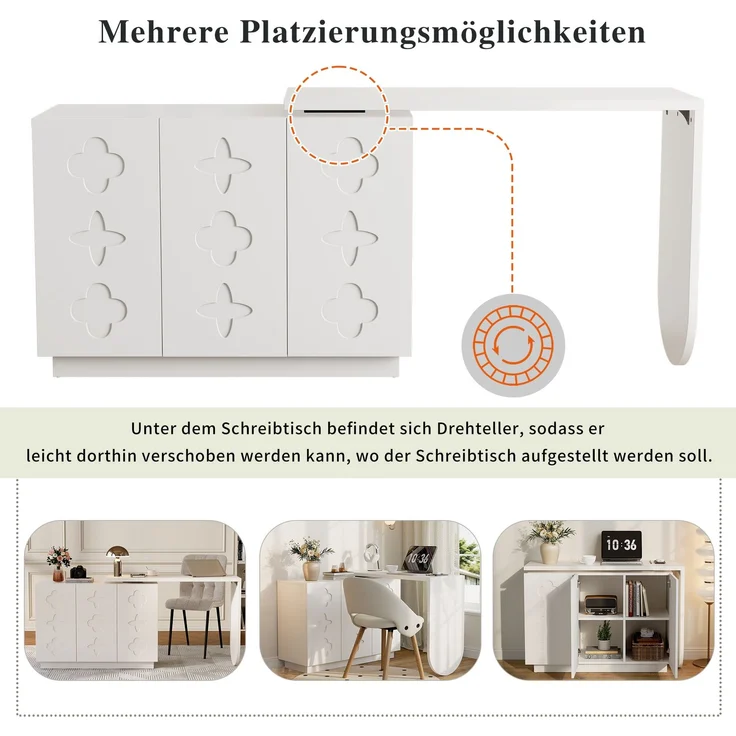 Schreibtisch, drehbarer L-förmiger Eck-Computertisch, Bürotisch, Frisiertisch, weiß 110 cm – Bild 9