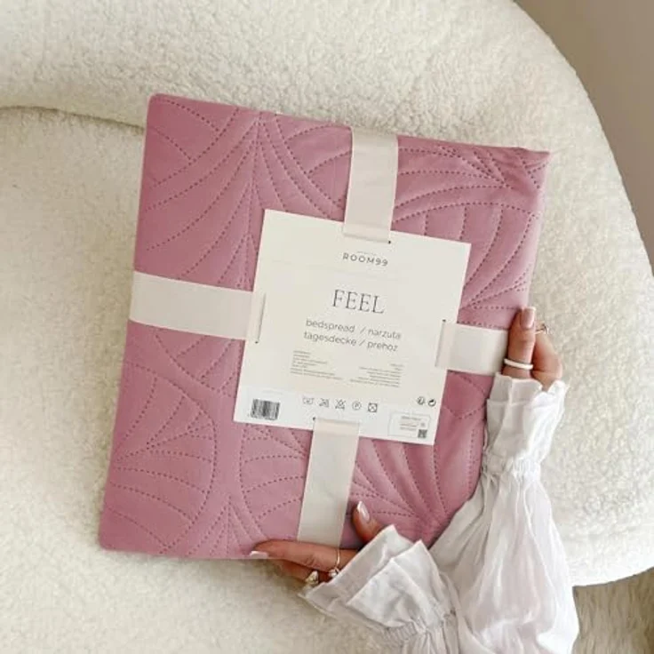 ROOM99 Feel Elegante Tagesdecke in Rosa 170x210 cm Vielseitige Wohndecke als Bettüberwurf oder Sofaüberwurf Überwurfdecke für Bett und Sofa Steppdecke Stil Ideal als Bedspread Velvet Samt – Bild 8