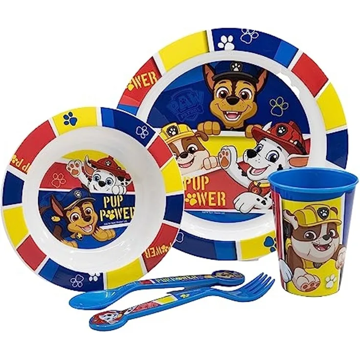 Paw Patrol Teller-Set –Mikrowellengeeignet 5-teiliges Kindergeschirr mit rutschfestem Boden