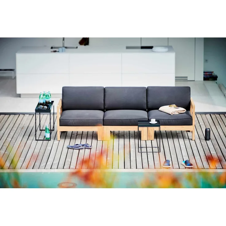 Modulsofa Arki Mittelelement aus recyceltem Teakholz, Massiv, modern, schwarz, mit Kissen