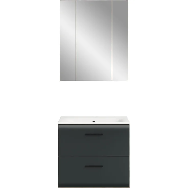 Badezimmer-Set >Ice< in Nox Oak / Schwarz - 60x185x46cm (BxHxT) – Bild 3