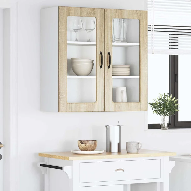 vidaXL Wandglas-Schrank PORTO Sonoma-Eiche 80 x 31 x 80 cm 885417 – Bild 4