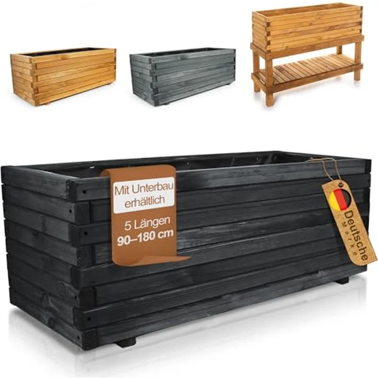 BooGardi Pflanzkübel groß außen & innen mit Vlies · Blumenkasten XXL (Pflanzkasten rechteckig · 90 cm lang schwarz), 10 Größen · Hochbeet · Holz · für Garten, Balkon & Terrasse – Bild 2