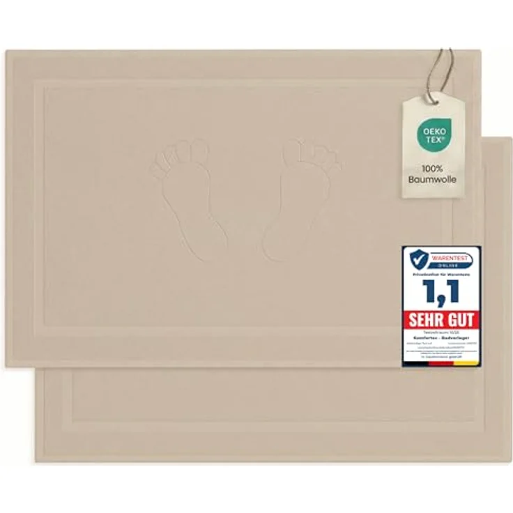 Komfortec Badematte Badvorleger aus 100% Baumwolle, 50x80 cm Duschvorleger, Waschbar Duschmatte, Frottee, Rechteckig, 800 g/m², 2er Set, Saugfähig & Schnelltrocknend – Bild 2