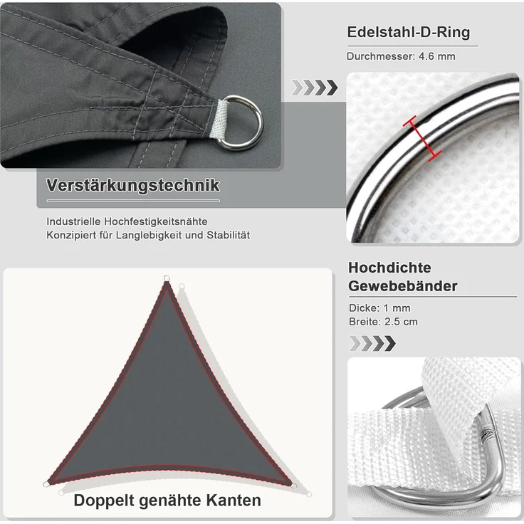 HENG FENG Sonnensegel Wasserdicht Dreieckig 4 x 4 x 5.65 m,Sonnenschutz Wetterfest PES Polyester,Windschutz Wasserabweisend mit 95% UV-Schutz für Balkon Garten Terrasse,Anthrazit – Bild 2