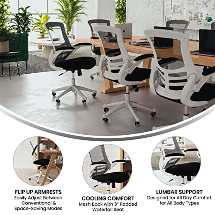 Flash Furniture Bürostuhl, Schaumstoff, Schwarzer Netzstoff, weißer Rahmen, 64. 77x62. 23x104. 78 cm – Bild 5