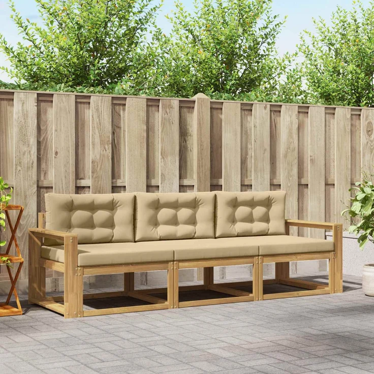 vidaXL Outdoor-Sofagarnitur 3 stk. Weiß und Beige Polyester 3385997 – Bild 1