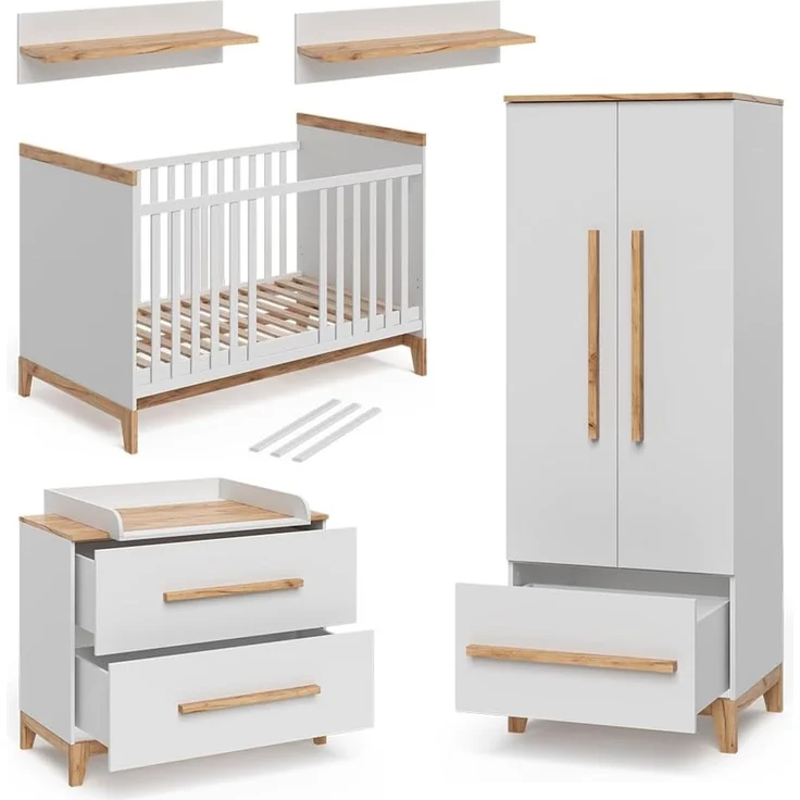 Kinderzimmer-Set Malia Weiß/Eiche 4er Set Vitalispa – Bild 1