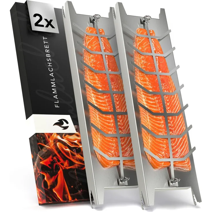 NewHabitat Grillerweiterung Flammlachsbrett Edelstahl 59cm I Extra langer Flammlachshalter (Komplettset, 2-St, 100% Edelstahl), Spülmaschinenfest