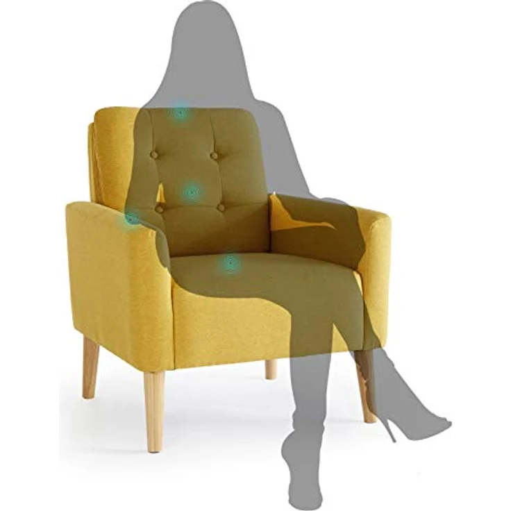 Mondeer Sessel, Sessel ​mit Armlehnen Massivholzbeine Modern Einfach für Schlafzimmer Wohnzimmer Balkon Büro, D72 x W72 x H81 cm, Gelb – Bild 5
