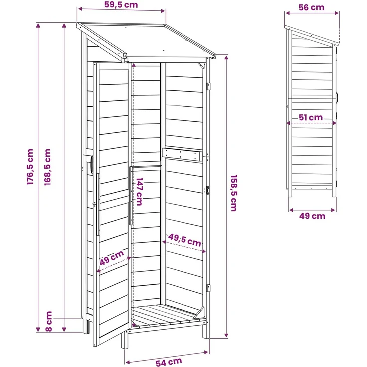 vidaXL Gartenschuppen Natur 59,5 x 56 x 176,5 cm Massivholz aus Fichte 42033444 – Bild 10