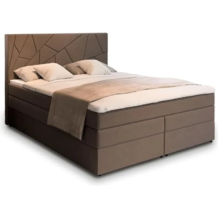 masseno Boxspringbett TRANI 180x200 cm, Komplett-Set mit Bonell Matratze, Topper und Bettkästen, Braun, INARI 24