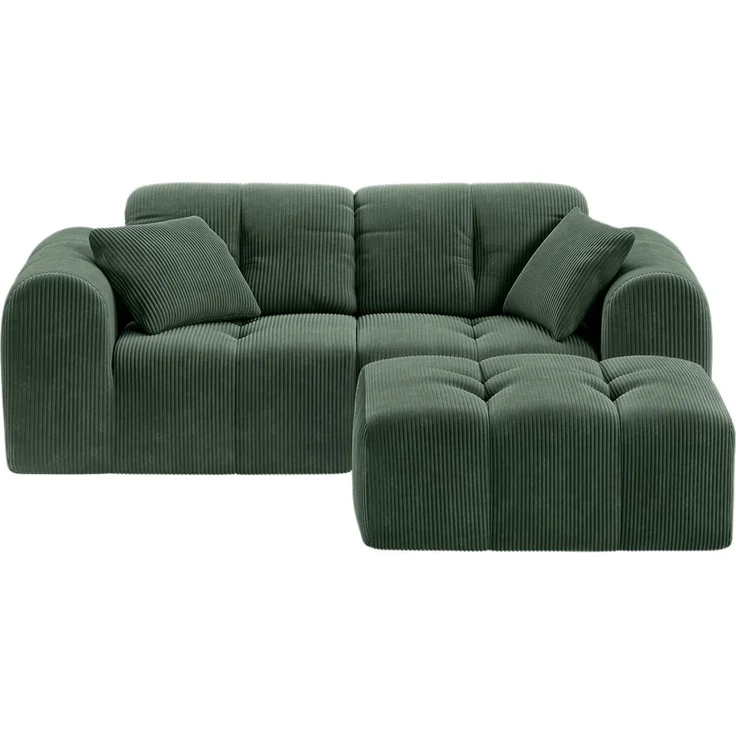 skølm 'Vanaheim' Sofa 2 Sitzer mit Hocker & 2 Kissen, Cloud Sofa dunkelgrün, Cord, Vollschaumcouch mit Federkern und Vakuum-Kompression, kein Aufbau erforderlich – Bild 12