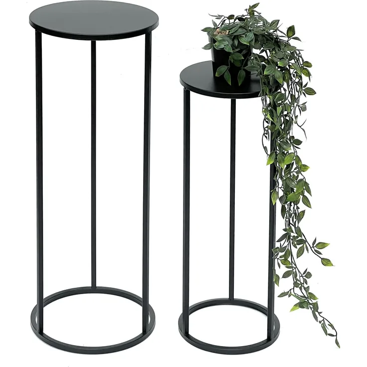 DanDiBo Blumenhocker Metall Schwarz Rund Blumenständer Beistelltisch 96316 2er Set Blumensäule Modern Pflanzenständer Pflanzenhocker