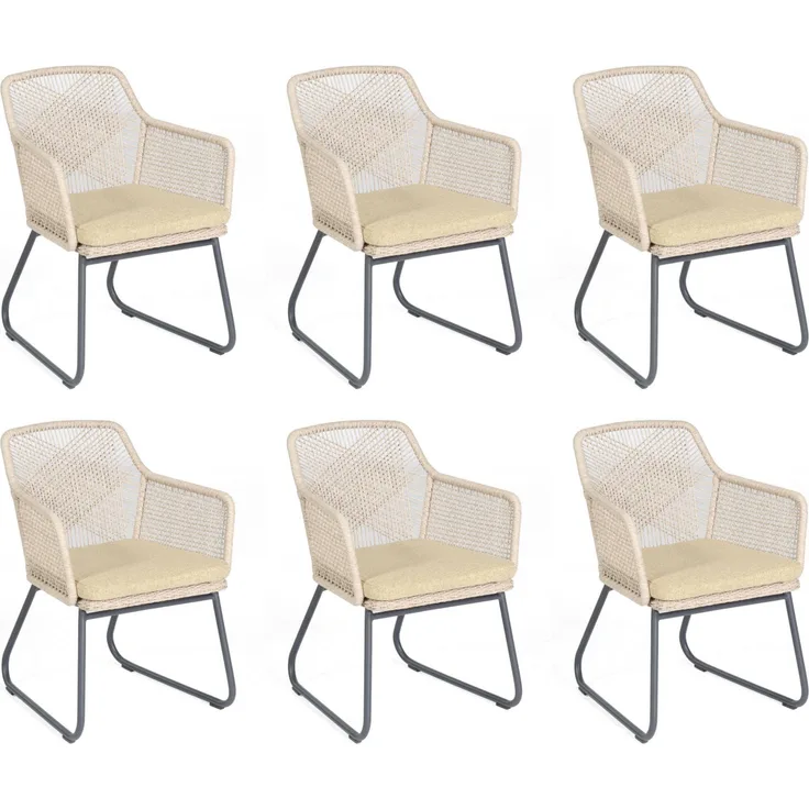Sonnenpartner 6x Garten-Sessel Couture Aluminium/Polyrattan white-shell Gartenstuhl
