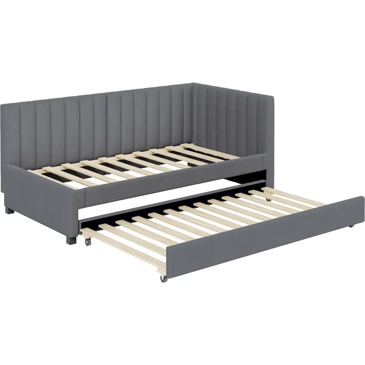 Polsterbett 90*200, Ausziehbares Schlafsofa, Multifunktionsbett mit Lattenrost, Jugendbetten Kinderbetten Gästebetten, Samtstoff Grau – Bild 6