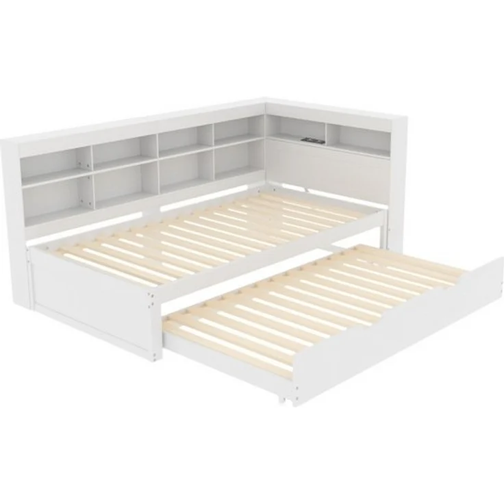 MODFU Schlafsofa Kinderbett mit USB-Steckdose und mehreren Ablagefächern, Mit Räummaschine, Massivholzbett, Doppelbett, Multifunktionsbett aus Holz, ohne Matratze – Bild 4