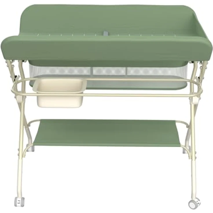 Wickelstation für Baby, Wickeltisch, faltbar, tragbar, Wickeltisch, faltbar, tragbar, mit Aufbewahrungskorb, maximale Belastung von 25 kg,75 x 68 x 83–91 cm (Grün) – Bild 5