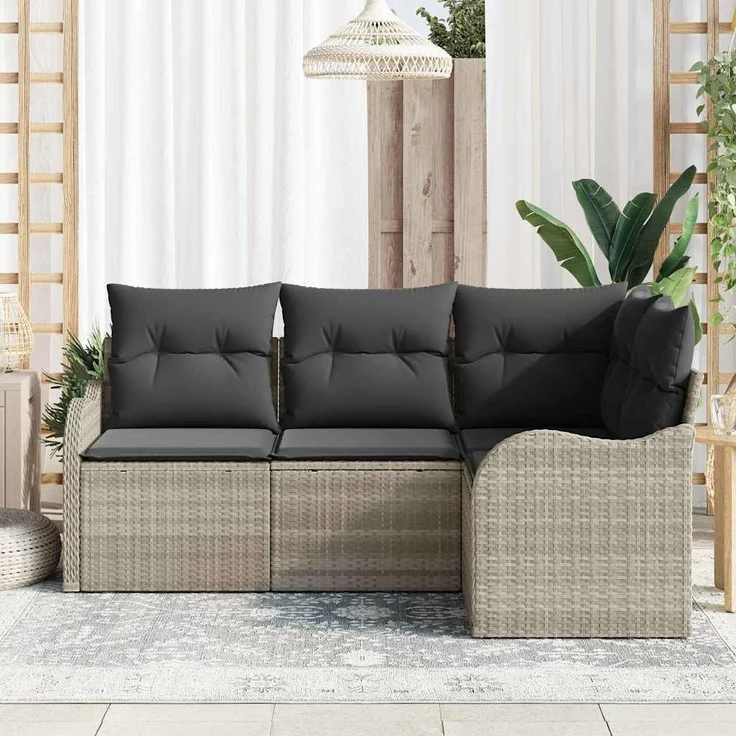 vidaXL Gartensofa-set mit Speicher 4 pcs Hellgrau Poly-Rattan 3354351 – Bild 2