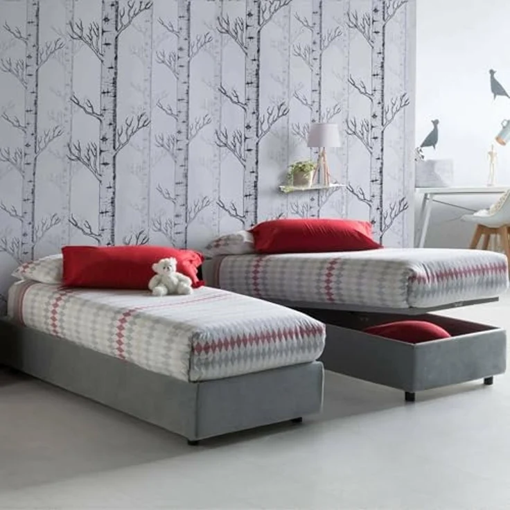 Talamo Italia - Einzelbett Caterina, Bettkasten mit Stoffbezug, 100 % Made in Italy, Öffnung vorne, geeignet für Matratzen 80x200 cm, Grau – Bild 1