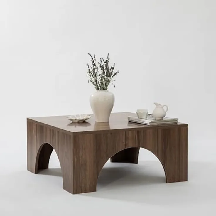Hanah Home Stylish Walnut Coffee Table, 80 x 80 x 37 cm | 100% Melamine Coated Chipboard, 18 mm Thick, PVC Edge Bands | Modern Design, Easy Assembly