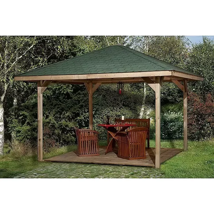 Weka Pavillon Gartenoase 651 A, 433 x 433 cm, aus Kiefernholz, Kesseldruckimprägniert, Grün