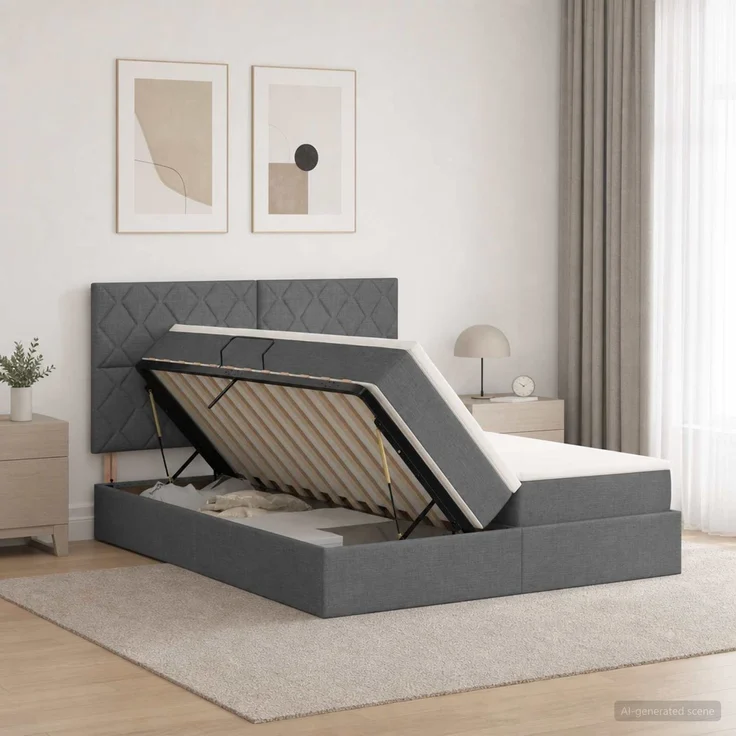 vidaXL LED-Speicherbett mit Matratze Dunkelgrau 180 x 200 cm Stoff 3460243 – Bild 4