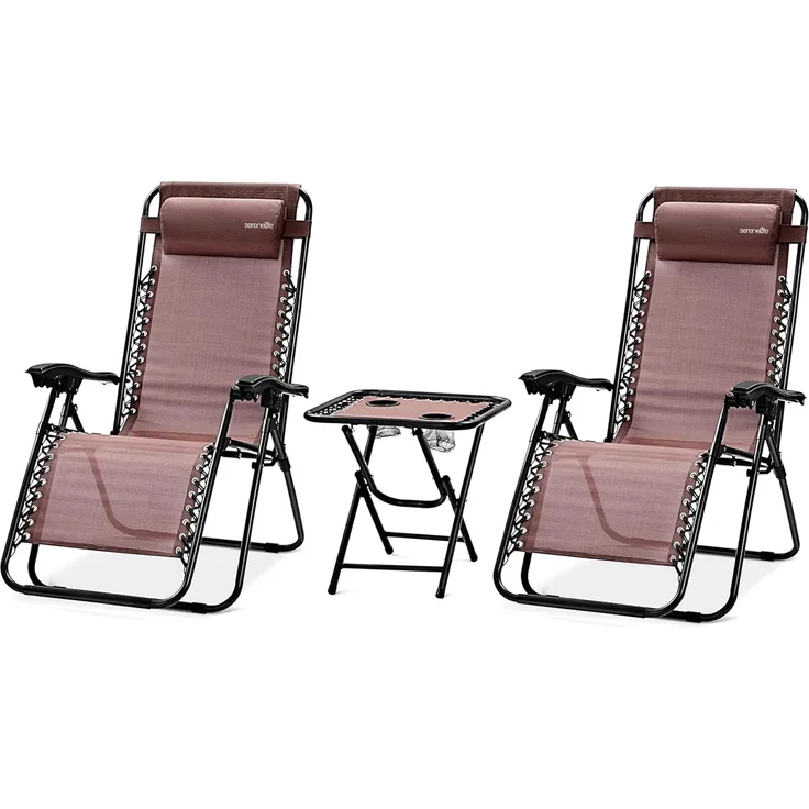 SereneLife 2er- Sonnenliege, Gartenliege, Liegestuhl- Klappbar, Relaxliege Verstellbar mit Seitentisch, Kopfkissen & Getränkehalter, Klappliege Wetterfest, bis 120KG, Ideal für Balkon, Strand & Pool