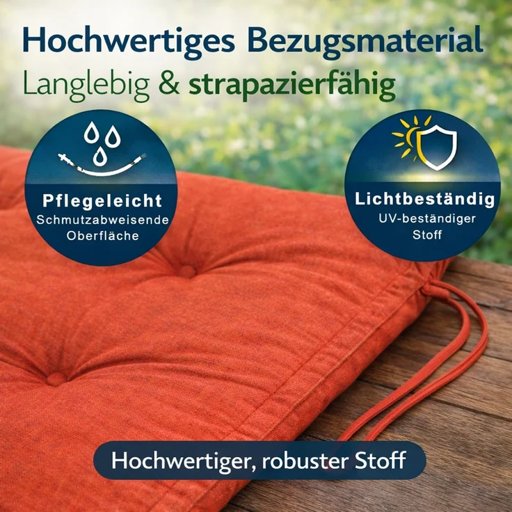 BURI 4x Hochlehner Auflage 117x49x6 cm - wetterfeste Gartenstuhlauflage mit Schaumkern & Vollvlies, Halteband & Bindebänder, bequemes Stuhlpolster für Balkon, Terrasse & Garten (Rot) – Bild 7