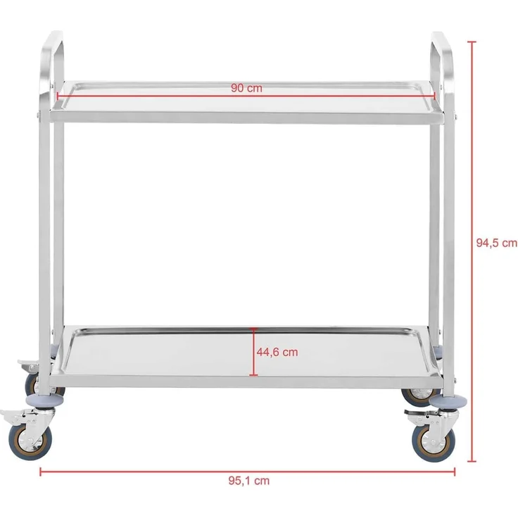 Royal Catering Servierwagen 2 Borde Edelstahl Teewagen Küchenwagen Gastro 4 Räder bis 160 KG – Bild 5