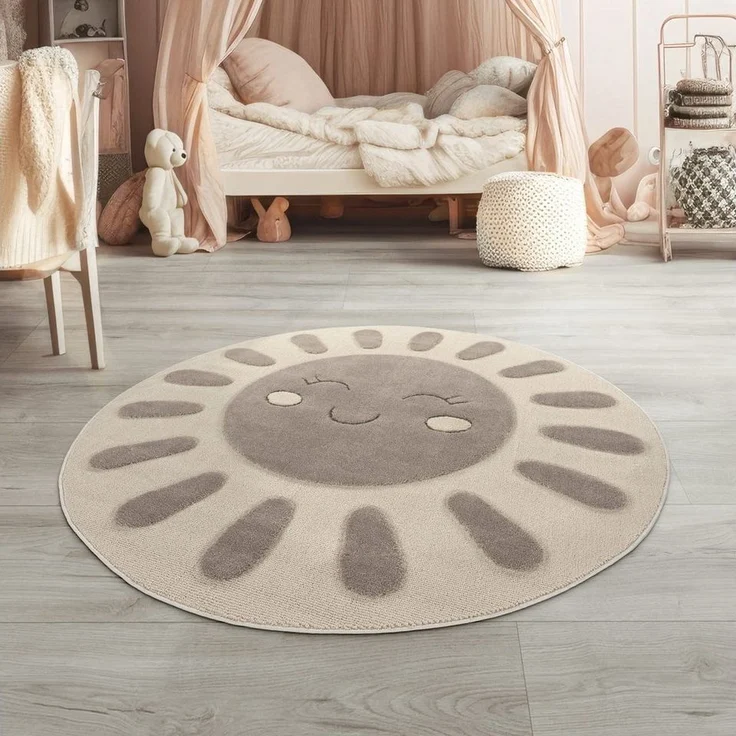 TT Home Teppich, Rund, Höhe: 21 mm, Kinderteppich Kinderzimmer Teppich Spielteppich Kurzflor Sonne Flausch – Bild 5