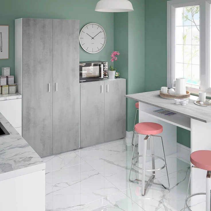 Habitdesign, Mehrzweckschrank, 2 Türen, 3 Einlegeböden, 182 x 80 x 37 cm (H x B x T), Besenschrank, Arktisweiß und Zement – Bild 6