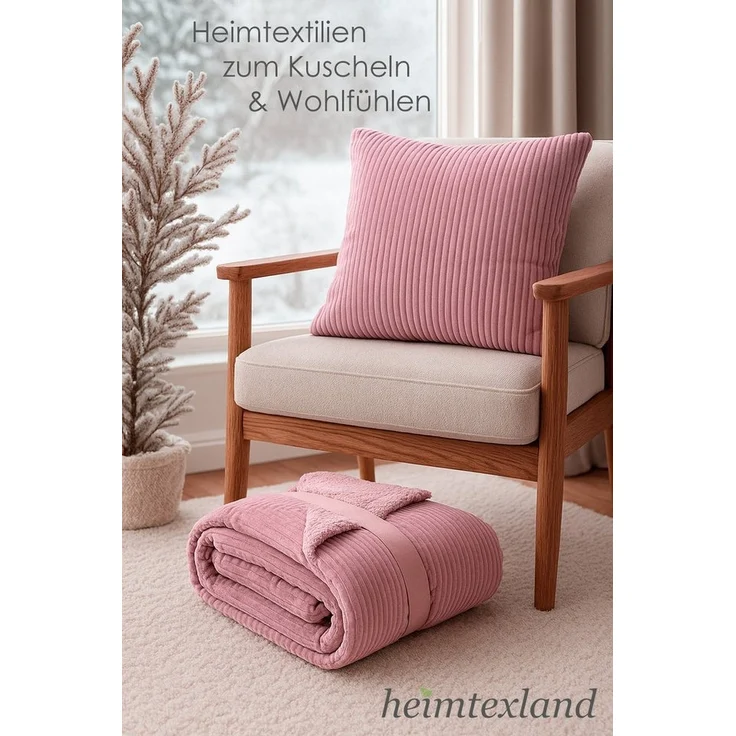 heimtexland Dekokissen Super Soft Cord Kissenbezug Sofakissen Kissenhülle, 45x45 I weich und flauschig I Kuschelkissen Kord I rosa – Bild 3