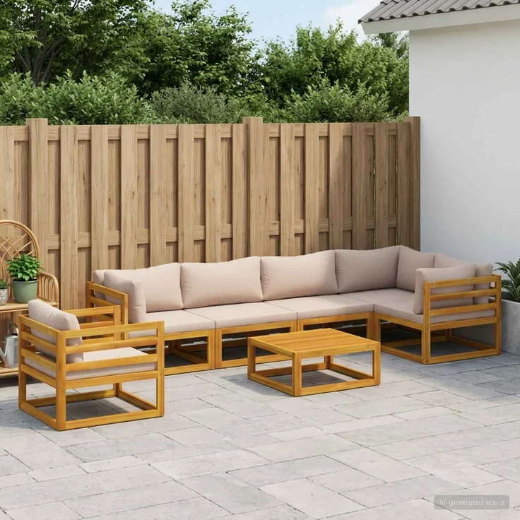 vidaXL Sofa-Set 7 stk. Natur Massivholz Akazie 3417243 – Bild 1