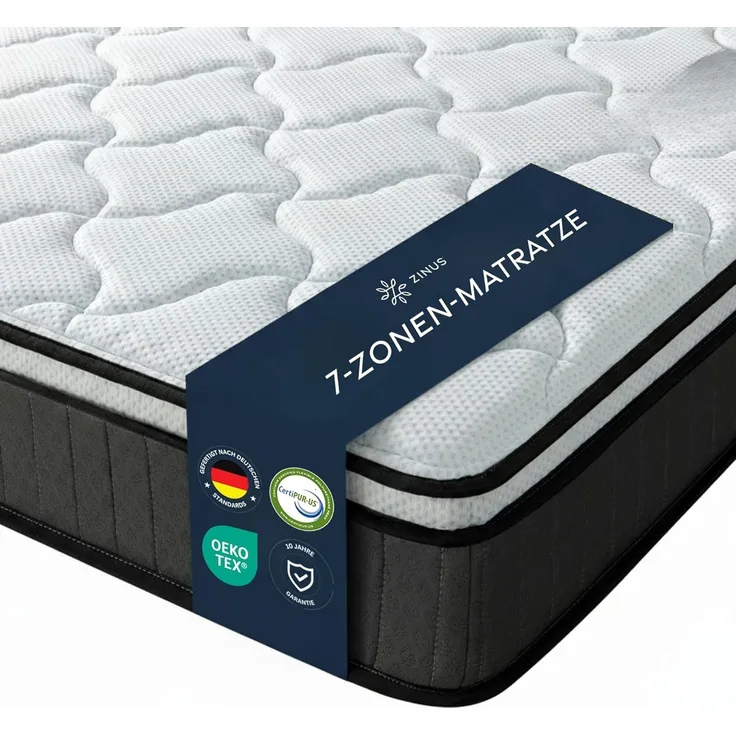 Zinus Tight Top Taschenfederkernmatratze 90x190 cm – Orthopädische Matratze mit Härtegrad Mittel – Recycelte Polsterung und Hochdichter Schaum für Komfort – Höhe 25 cm – Oeko-TEX Zertifiziert