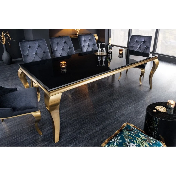 riess-ambiente Esstisch MODERN BAROCK 200cm schwarz / gold (Einzelartikel, 1-St), Küche · Opalglas · Edelstahl · eckig – Bild 1