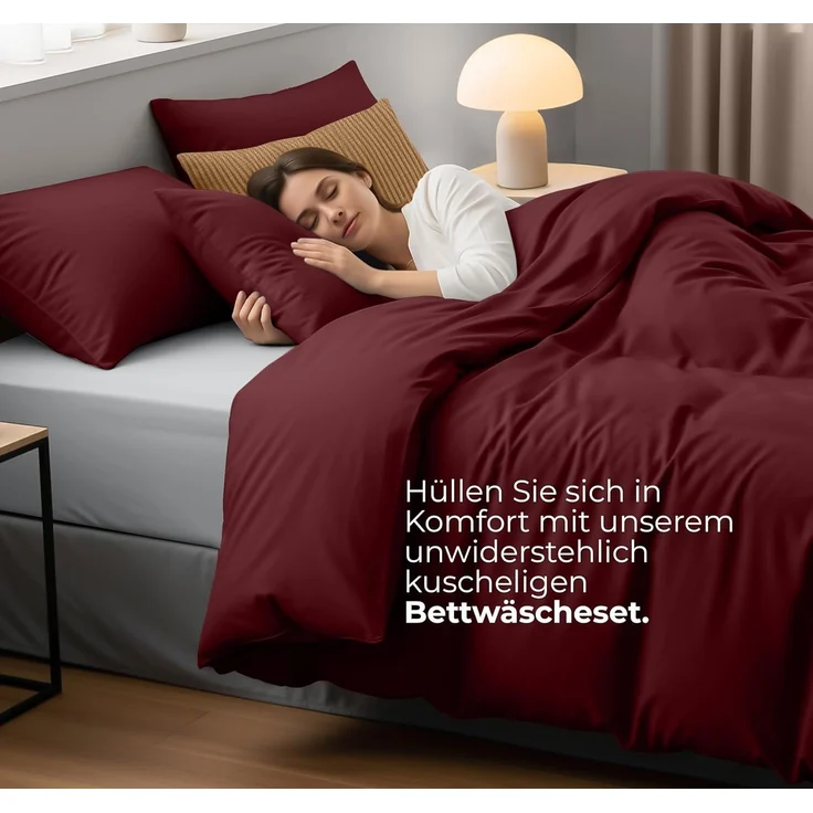 Utopia Bedding Bettwäsche 200x200 Set - Mikrofaser Bettbezug 200x200 cm + 2 Kissenbezüge 50x75 cm - Burgund – Bild 3