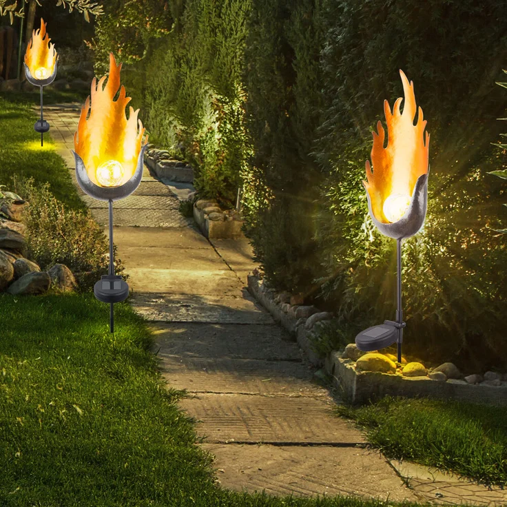 3er Set LED Solarlampen im Flammen Design, Feuereffekt – Bild 3