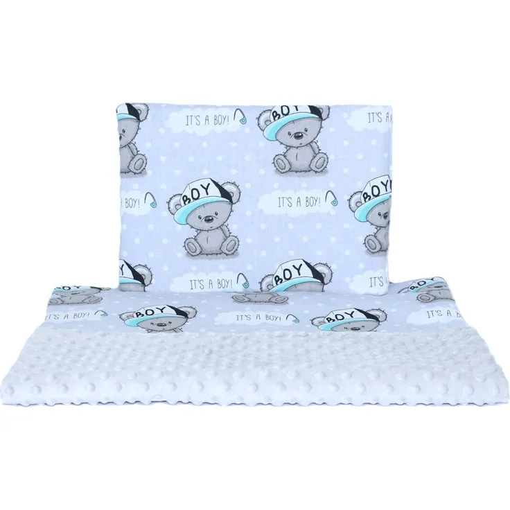 Primawela Babybettdecke Minky Baby Kinderwagenset Kuscheldecke Kinder Decke Kissen Bärchen